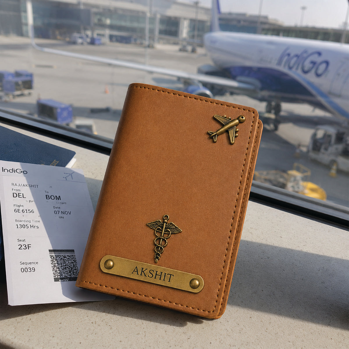 Personalized Brass Charm Basic Passport & Card Holder