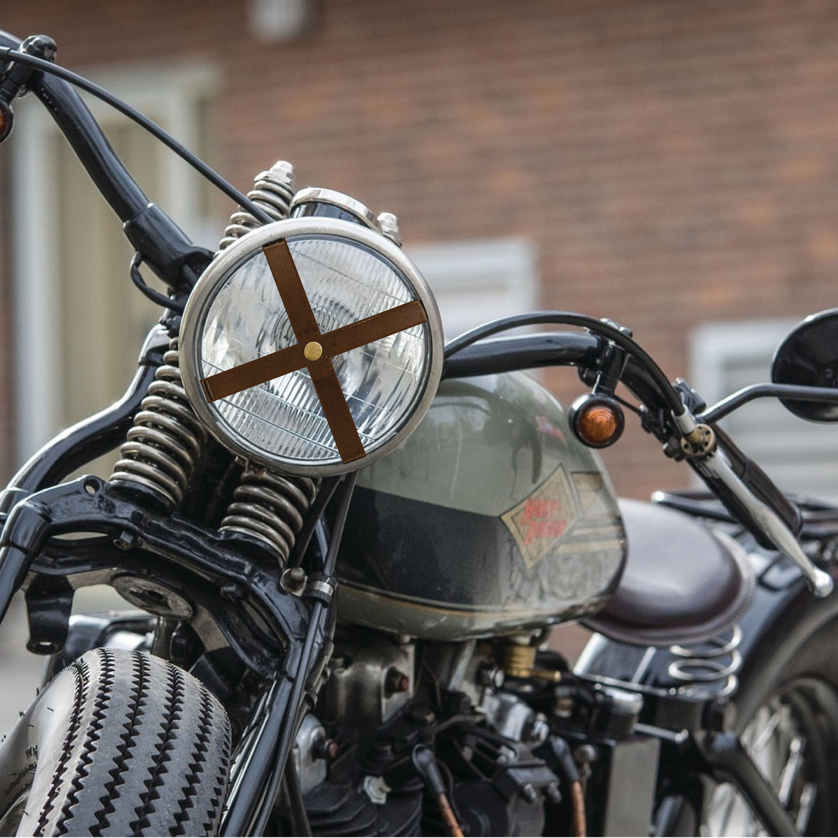 Leather Motorcycle Headlight Cross | Halogen light X | Premium Vegan Leather Strap