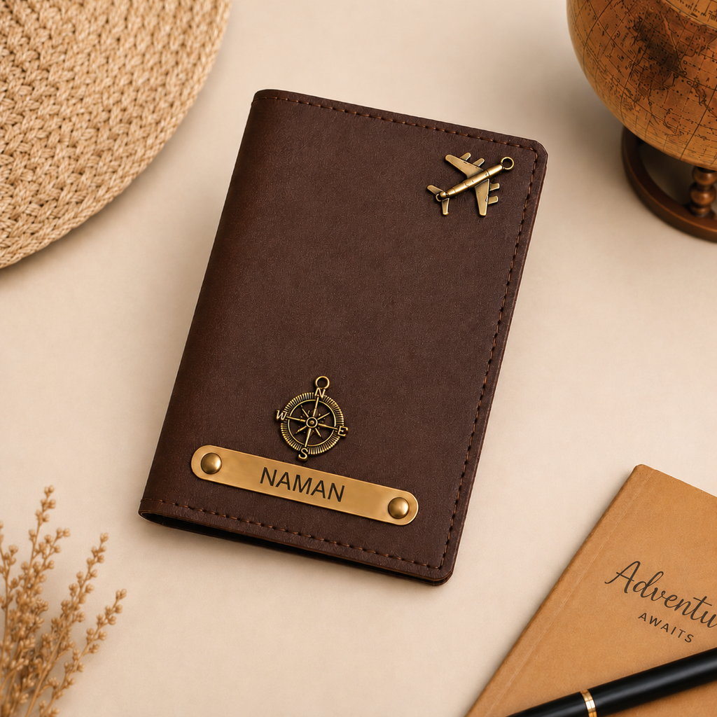 Personalized Brass Charm Basic Passport & Card Holder